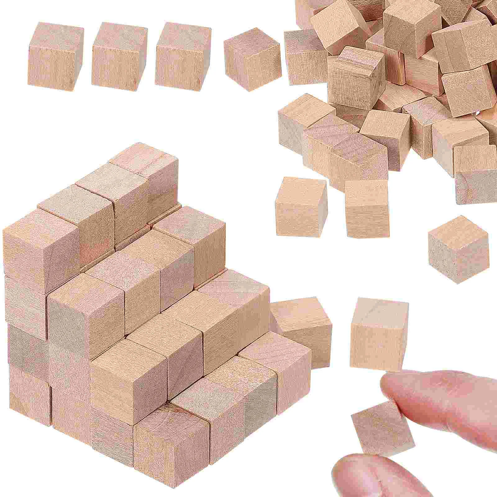 400 Pcs Hemu Square Volume Blocks Pieces Blank Wooden Cubes Building Unfinished Crafts Carving Basswood