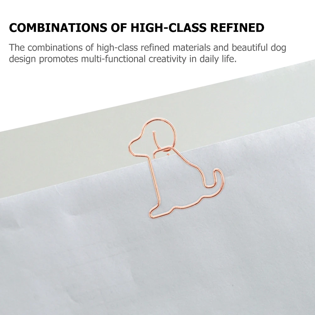 

50Pcs Rose Gold Dog Paper Clips Metal Puppy Paperclip for Office School Home Use Creative Cartoon Fixing Clip Student Supplies