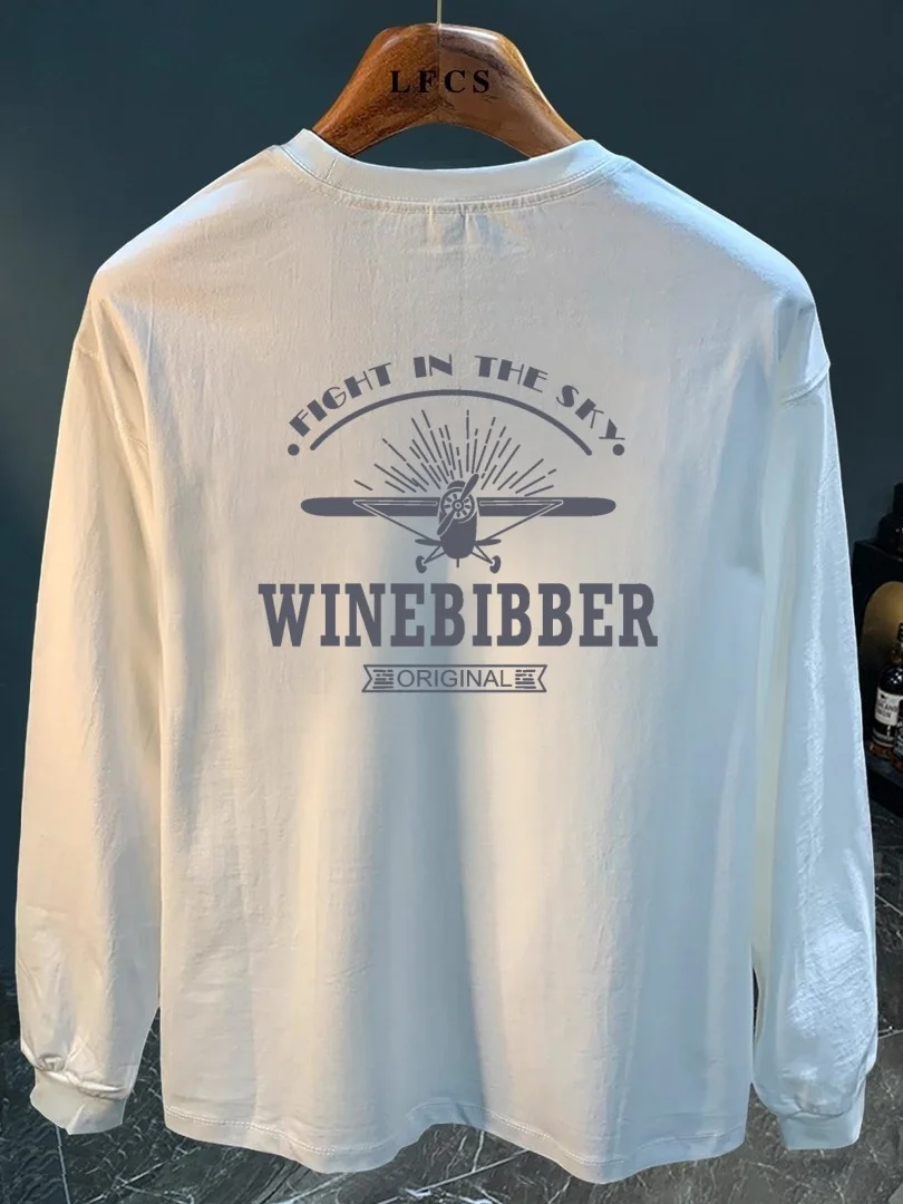 

Outlet Trendy Brand Men's Long Sve Pure Cotton T-irt Spring Autumn New Sle Loose Fit Printed Casual round Ne Top