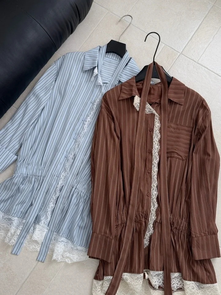 

2026 New Design Sensation Color Blo Lace Stripes Long Sve Women's Casual Loose Top irt Summer Small ence