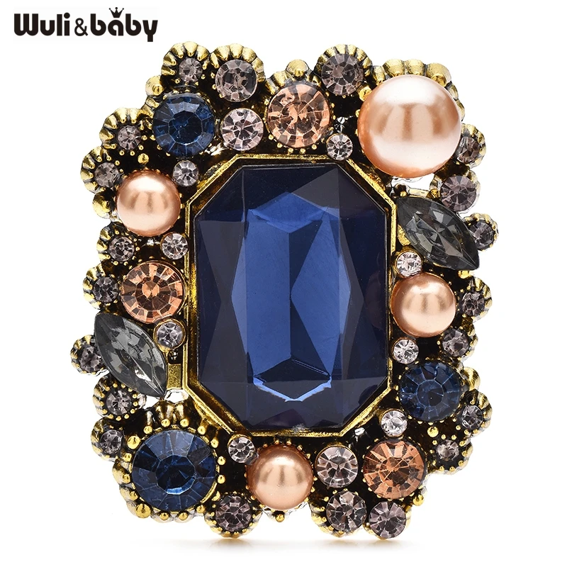 Wuli&baby Vintage-Broschen im Palast-Stil, quadratisch, für Damen, Metall, Kristall, geometrische Blumen, Party, Büro, Kleidung, Brosche, Anstecknadeln, Geschenke
