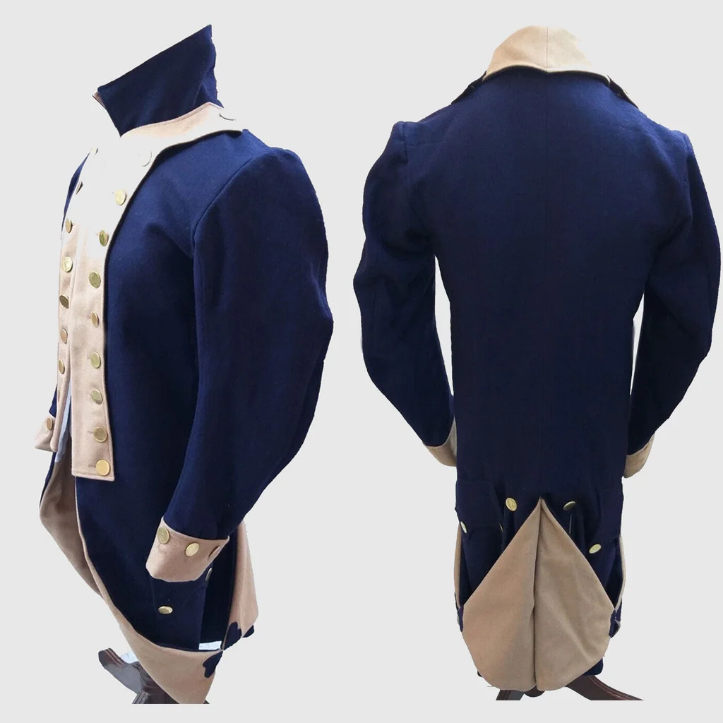 

Adult Men's American Revolutionary War Military Cosplay Costume Uniform Officer Regimental Navy Blue Jacket Custom Made