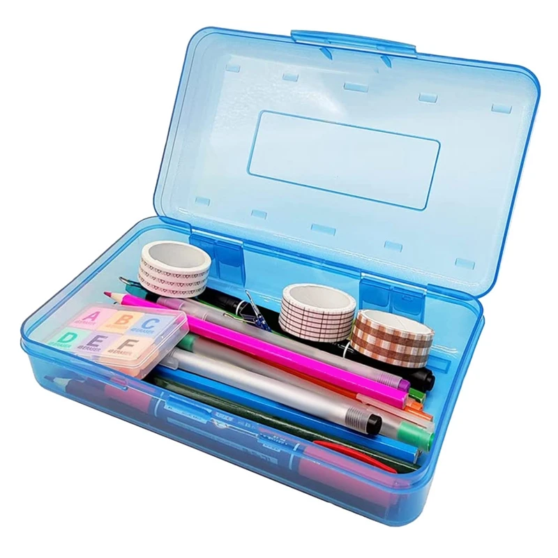 Plastic Translucent Pencil Box For Kids,Capacity Pencil Cases With Snap Tight Lid,Organizer For Pens Pencils