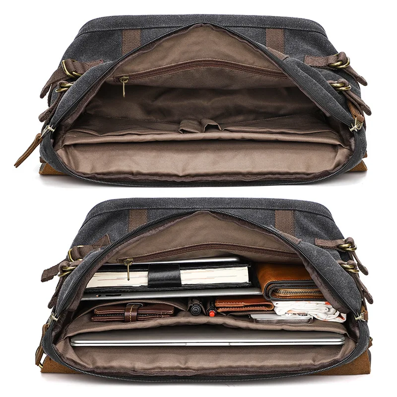 شيك حقيبة ساعي قماش براون الجلود تقليم مشبك إغلاق سعة كبيرة خمر حقائب كتف كروسبودي للاستخدام غير الرسمي للرجال #4