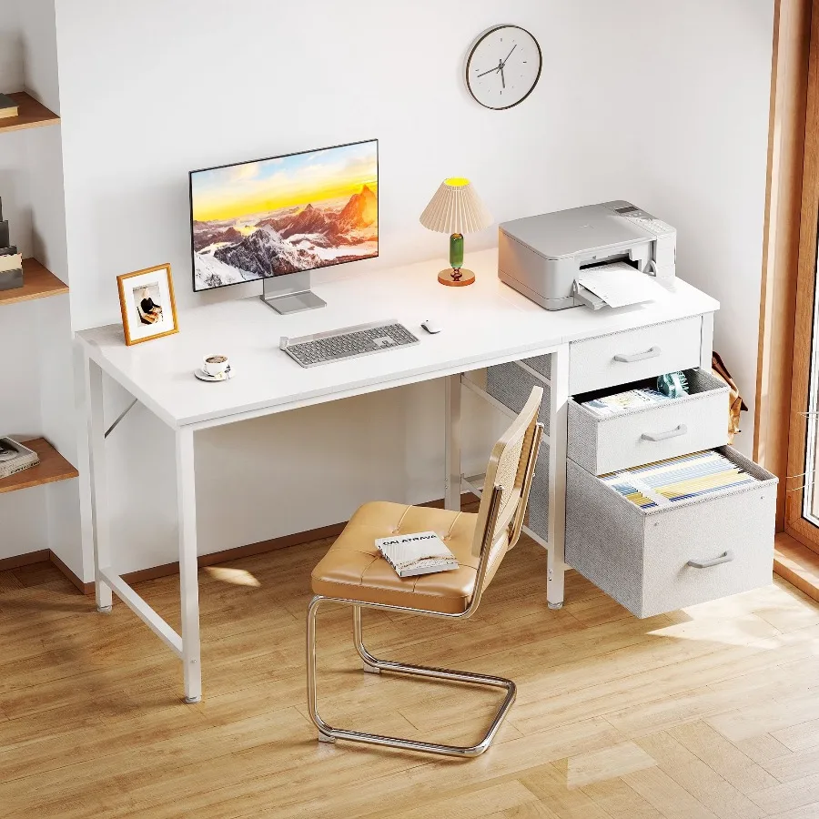Casacomoda 48 Inch Computer Desk with Fabric Drawers & File Cabinet, Home Office Desk for small space, Vanity Desk for Bedroom