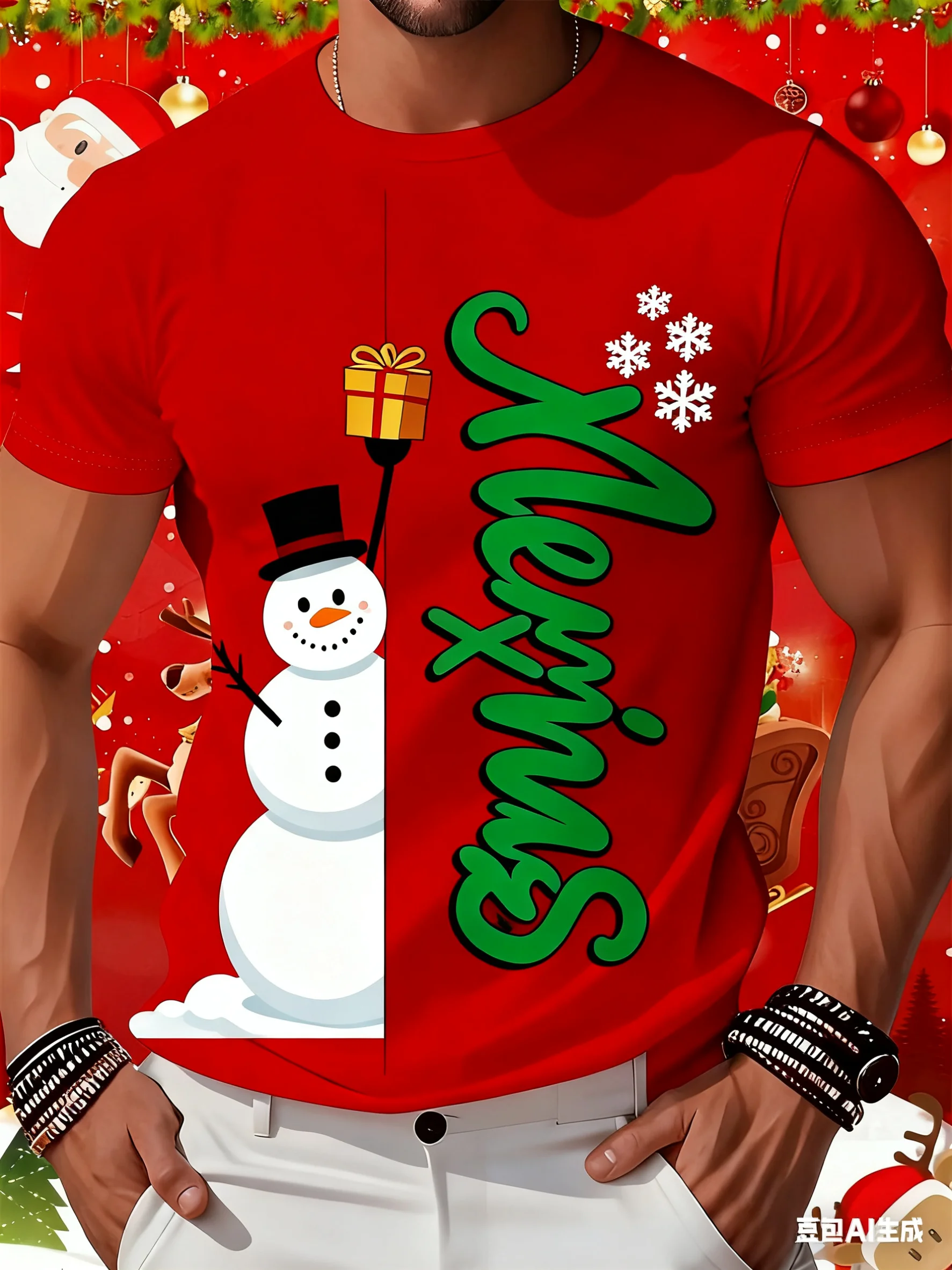 

Christmas Men's T Shirt snowman 3D Print Casual Short Sleeve Street Tees tops Fashion Crew Neck Pullover Male Oversized Clothes