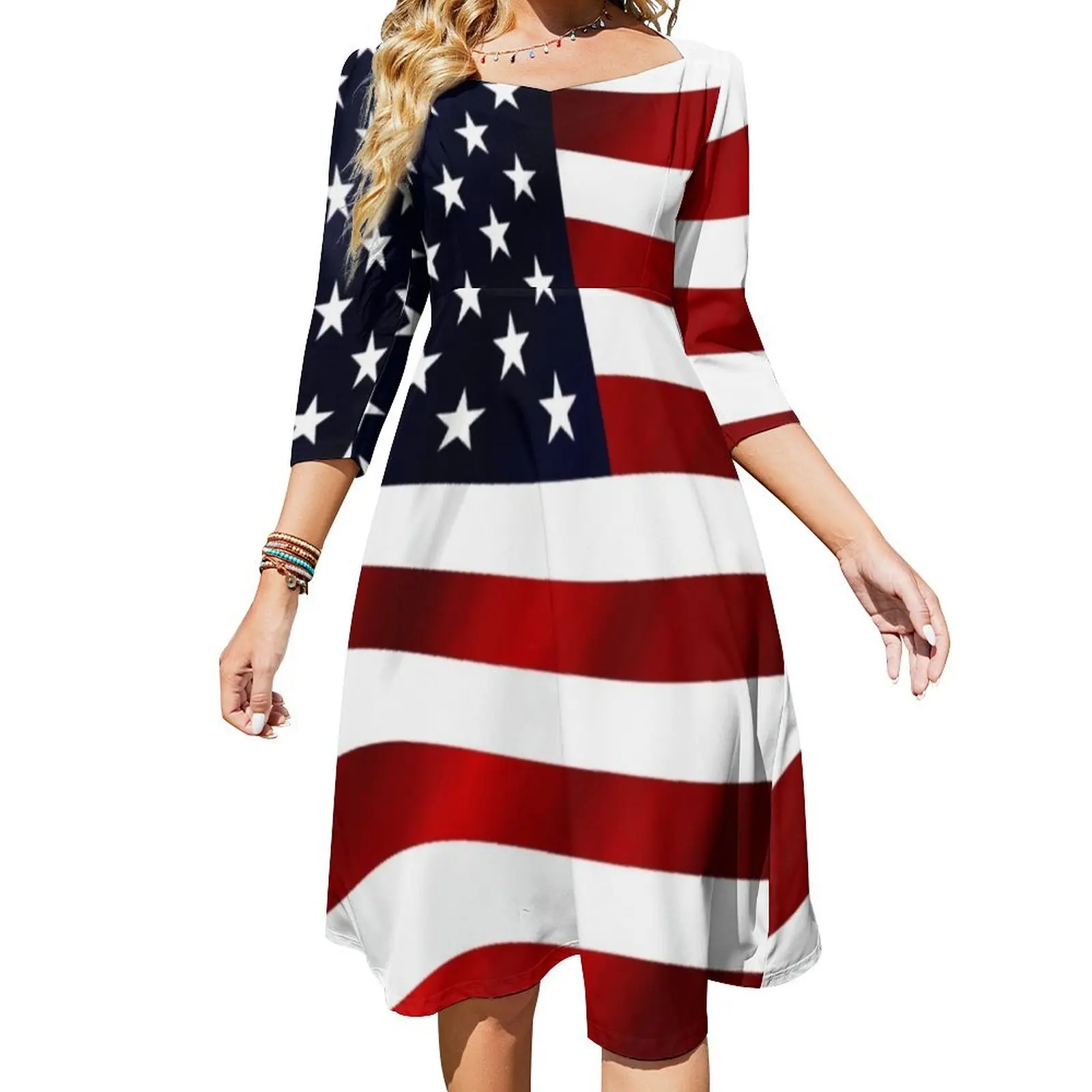 

American Flag USA Flare Dress Long veiled dresses evening dresses ladies dress party night