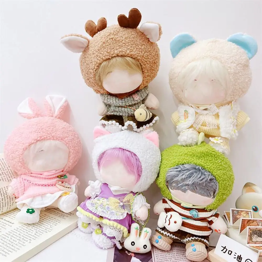 20CM Doll Headgear Deer Cat Bread Rabbit Bear Dinosaur  Cartoon Animal Ear Cap Cos Outfit Change Dressing Game Cute Plush Hat