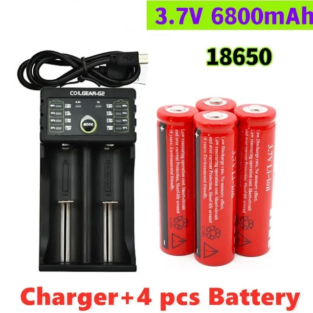 

18650 battery 3.7V rechargeable liion battery for Led flashlight Torch batery litio battery+Charger+ Free Shipping