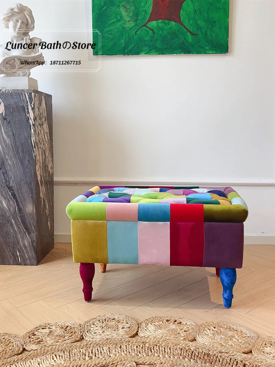 Gaiya European modern simple embroidery splicing footstool living room shoe changing stool sofa stool foot pedal