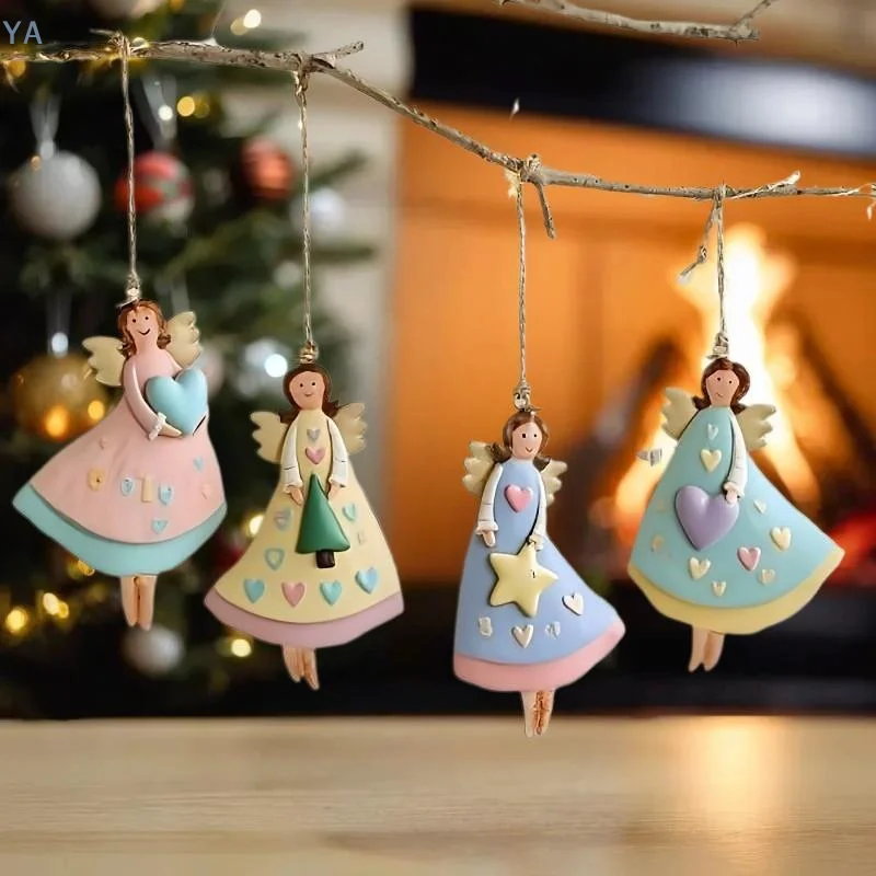 【YA】4PCS/Set Vintage Angel Hanging Decor Fantasy Wooden Xmas Tree Hanging Ornament Decor For Home New Year Gift Christmas Decor