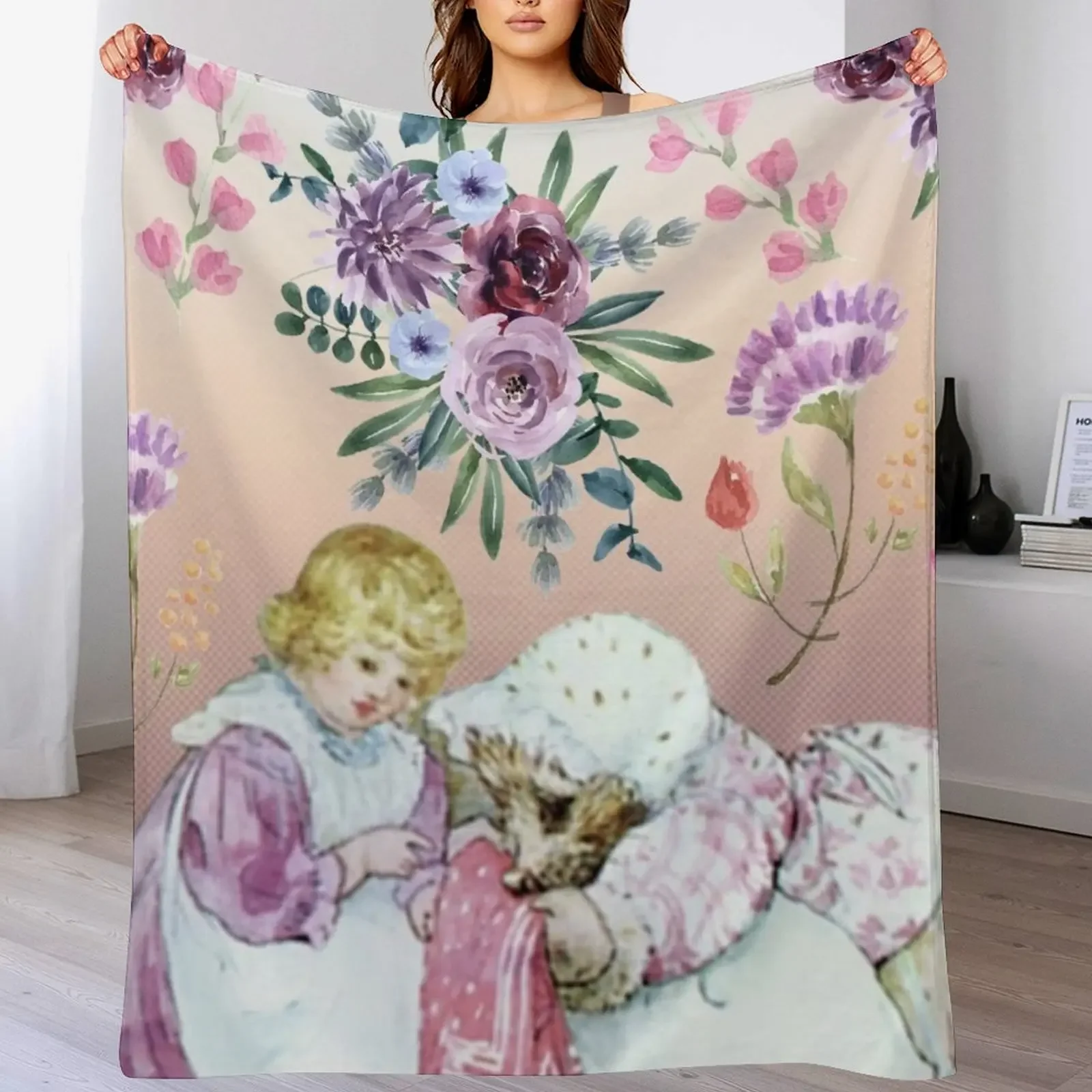 Mrs. Tiggy Wink and watercolor flowers Throw Blanket Thin For Sofa Thin Luxury Blankets