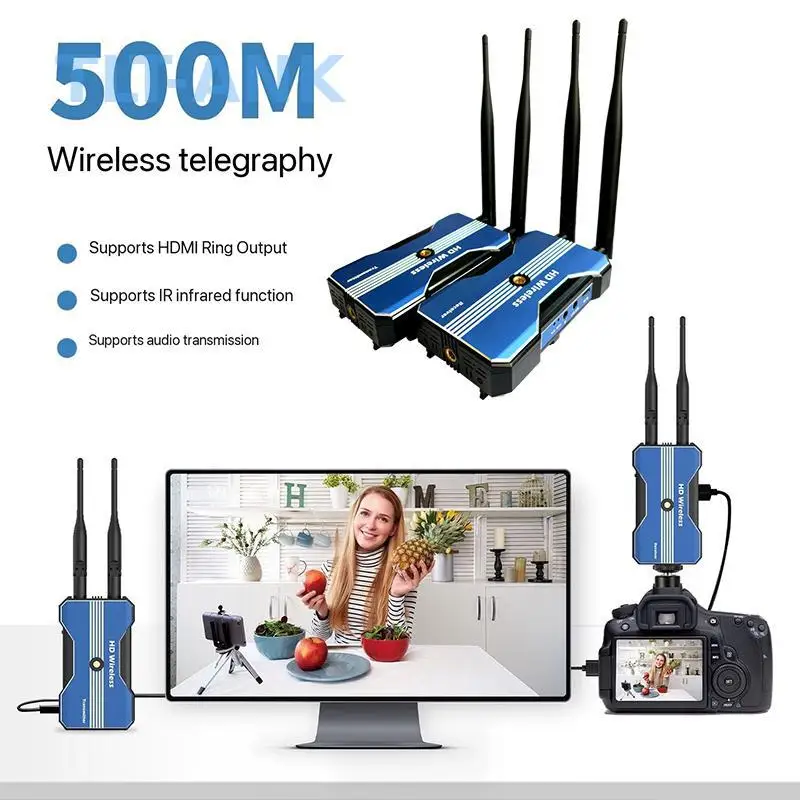 500M Wireless HDMI Transmitter and Receiver Extender Adapter 1080P Support Battery 1 To 8 DVD Camera Laptop PC To TV Projector