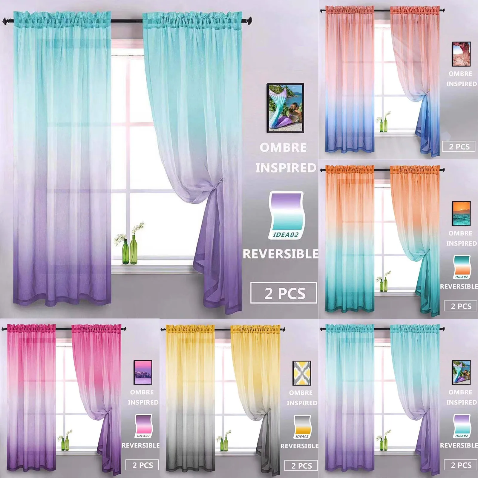 Minimalist Gradient Transparent Curtain Bedroom Hotel Pastoral Style Hole-Free Living Room Home Textile Decoration