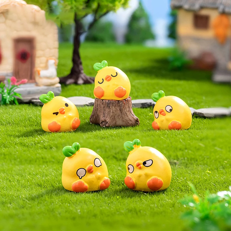 New 6Pcs Little Yellow Chicken Ornament Cartoon Animal Figurine Micro Landscape Car Interior Home Desktop Decoration