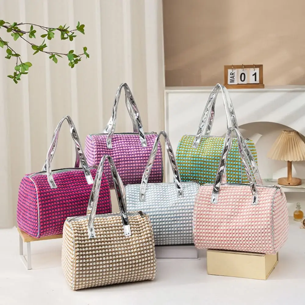 Borsa da donna portatile Borsa morbida per trucco da viaggio con doppia maniglia Organizzatore di archiviazione di grande capacità Custodia cosmetica casual per la casa