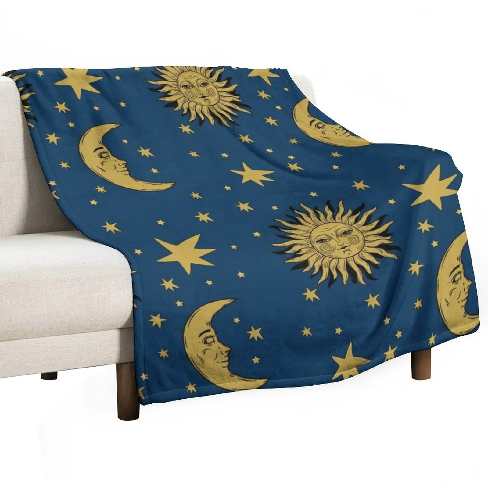 90s Whimsi-goth Celestial Sun And Moon Pattern Throw Blanket Quilt bed plaid Beautifuls Blankets