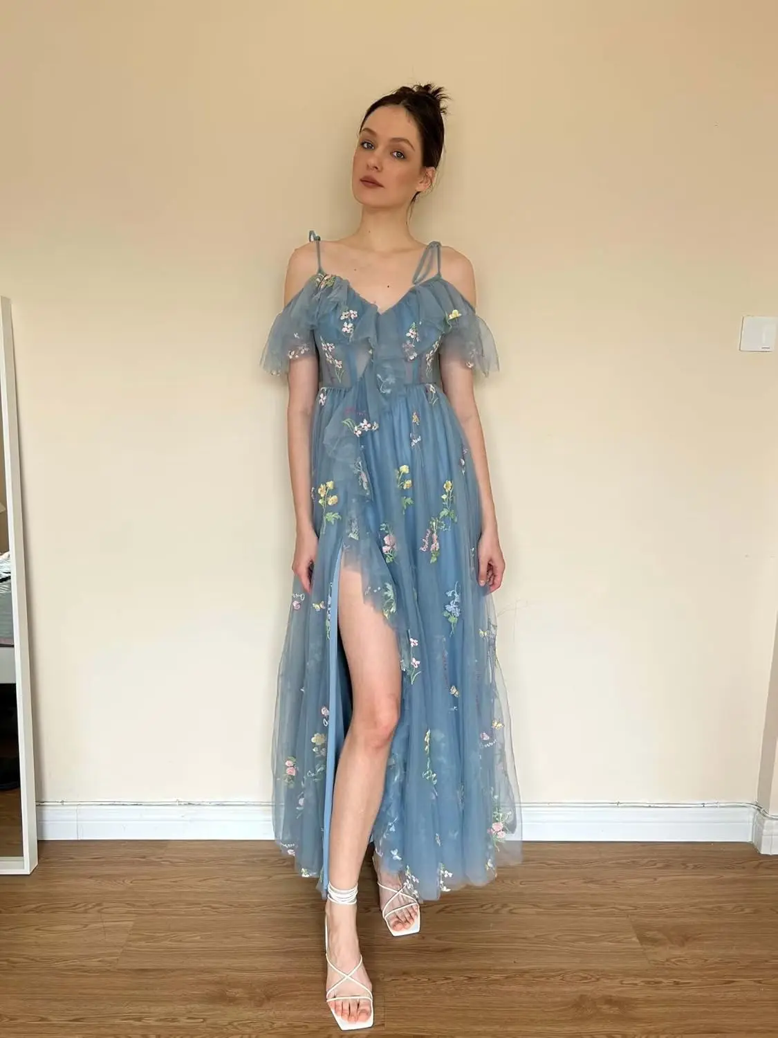 Bloemborduurwerk Tule Galajurken 2025, lange formele avondfeest, bloemenjurken, avondjurk