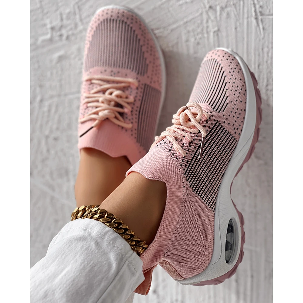 Fashion Women Hollow Out Breathable Mesh Lace-up Sneakers Daily Casual Round Toe Platform Sports Shoes Spring Going Out Slip On