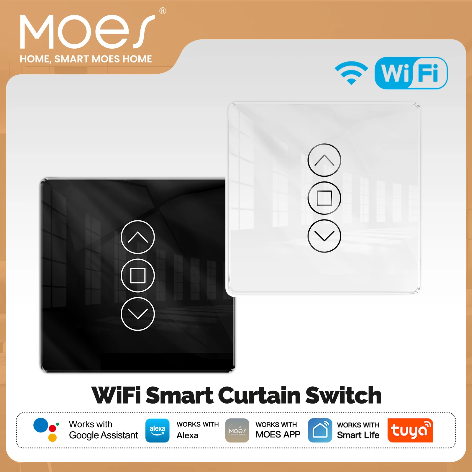 

WiFi Smart 2.5D Arc Glass Touch Panel Curtain Switch for Roller Blinds Shutters APP Remote Control Work With Alexa Google Home