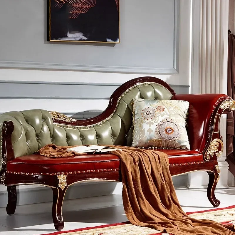 B178 Solid wood chaise longue American living room single leather sofa bed beauty couch leather recliner2936
