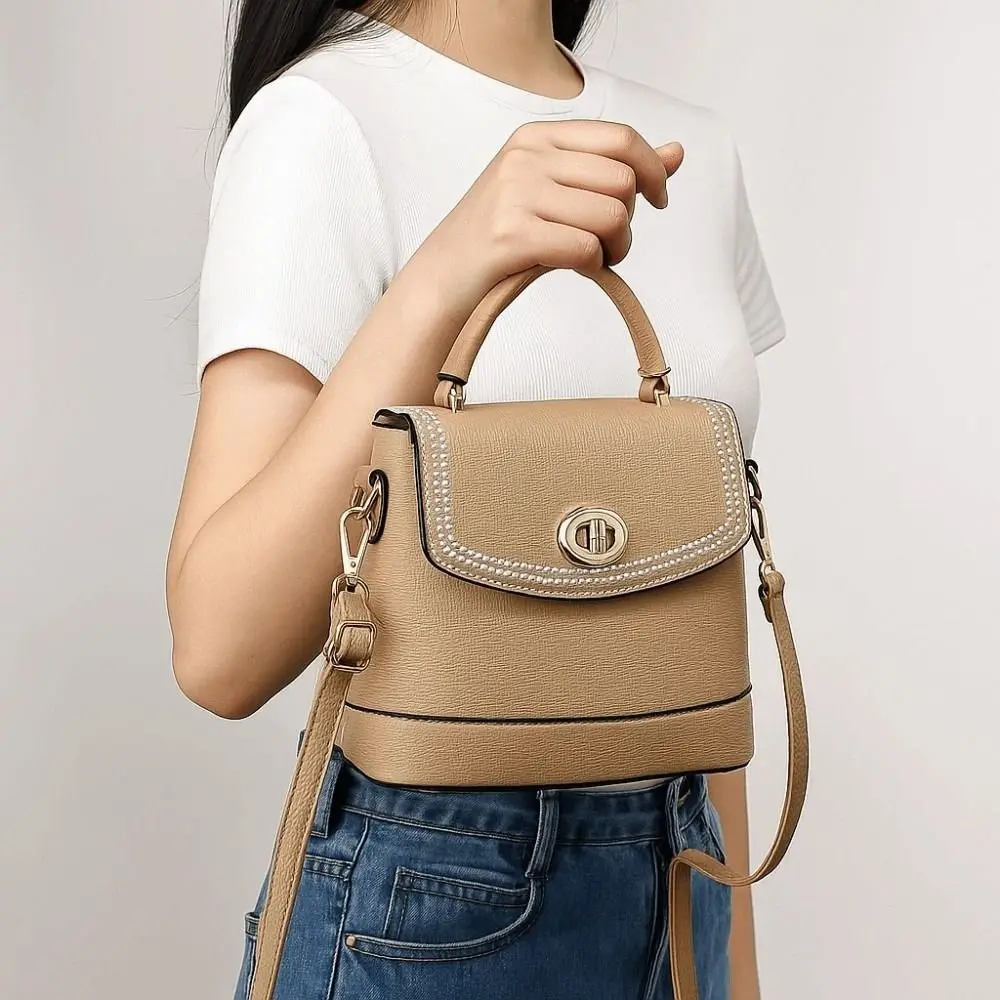 

Elegant Superior PU Handbag Anti-splash Water Large Capacity Texture Square Bag Portable Macaroon Color Lady Shoulder Bag Party