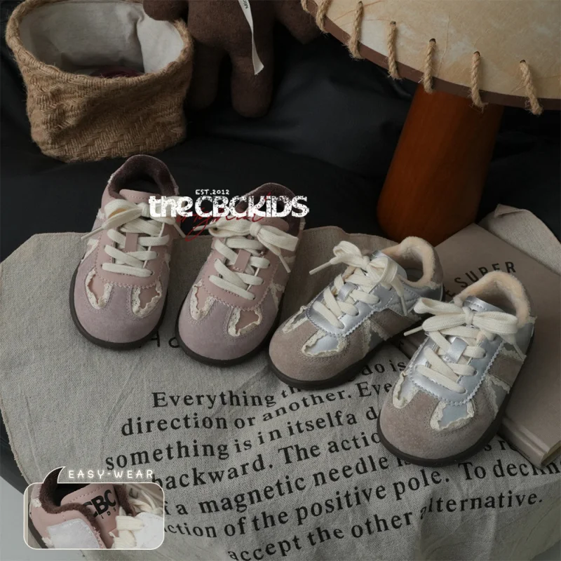 Children's Fleece-lined Warm Winter New Baby Leisure Versatile German Training Shoes Lace Retro Children's Functional Board Shoe