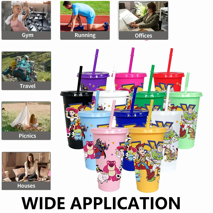 12 Uds Disney Toy Story Denim 26oz tazas de café de jugo de plástico de colores para fiesta de cumpleaños