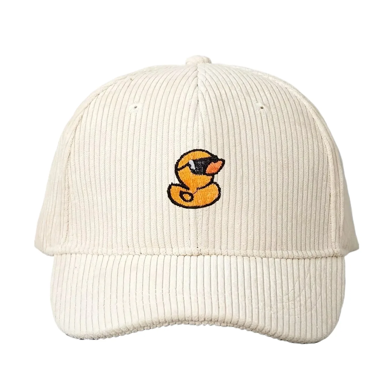 Cute Yellow Duck Embroidery Corduroy Baseball Cap, Vintage Unisex Snapback Hat, Casual Streetwear Outdoor Camping Daily Gift Hat