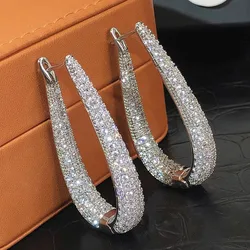 Huitan Gorgeous Silver Color Hoop Earrings Female Fashion Party Jewelry with Bright Zirconia Luxury Engagement Accessories Gift