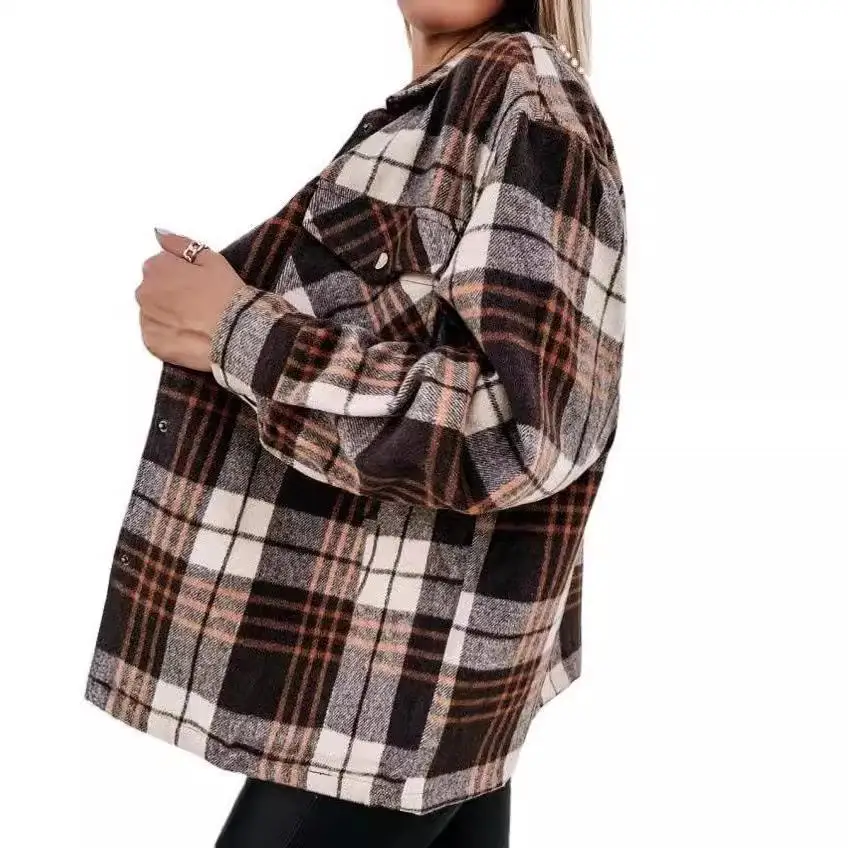 

Gothic Sle Women's Long Plaid irt Cheered Single irt Loose Fit Polyester Long Sve Spring Faion Non-Sinking