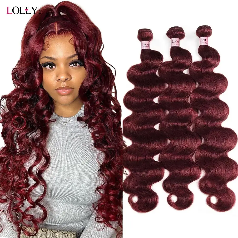 99J Body Wave Bundles Colored Burgundy Red Human Hair Bundles Brazilian Hair Extension Remy Weave Bundles Hair 30 Inch Bundles