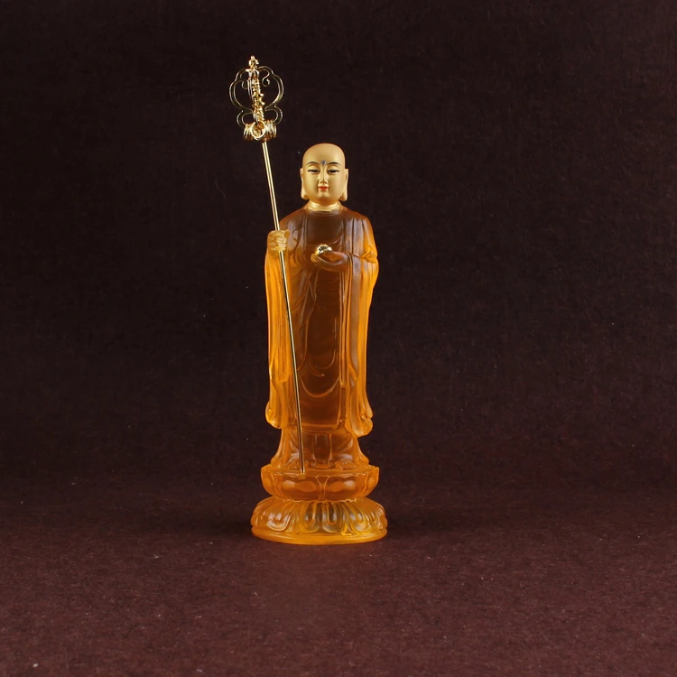 High imitation glass, handmade, gilded, standing Tibetan king Bodhisattva, Nanwu Bodhisattva small Buddha, can be stored