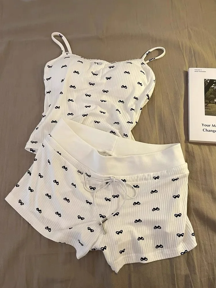 

Summer Women's Spwear Set Large Size Home Clothes Hot Girl Slimming Strap Chest Pad ort Sve round Ne Padded Home Cl...