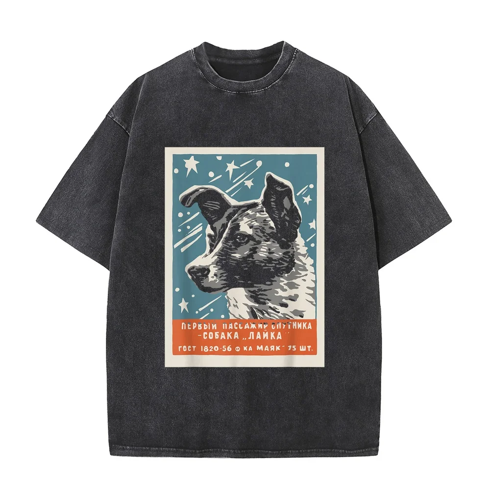 Laika Space Dog Product Vintage CCCP Soviet Russia T-Shirt Luxury Brands Men's Clothing Printed Pink Cotton Top Lover T Shirt