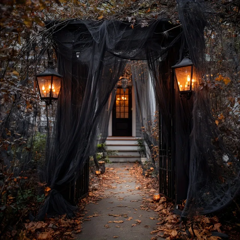 Black Sheer Tulle Fabric, Gothic Table Runner & Arch Drapes, Halloween Party, Wedding Ceremony Backdrop Decor