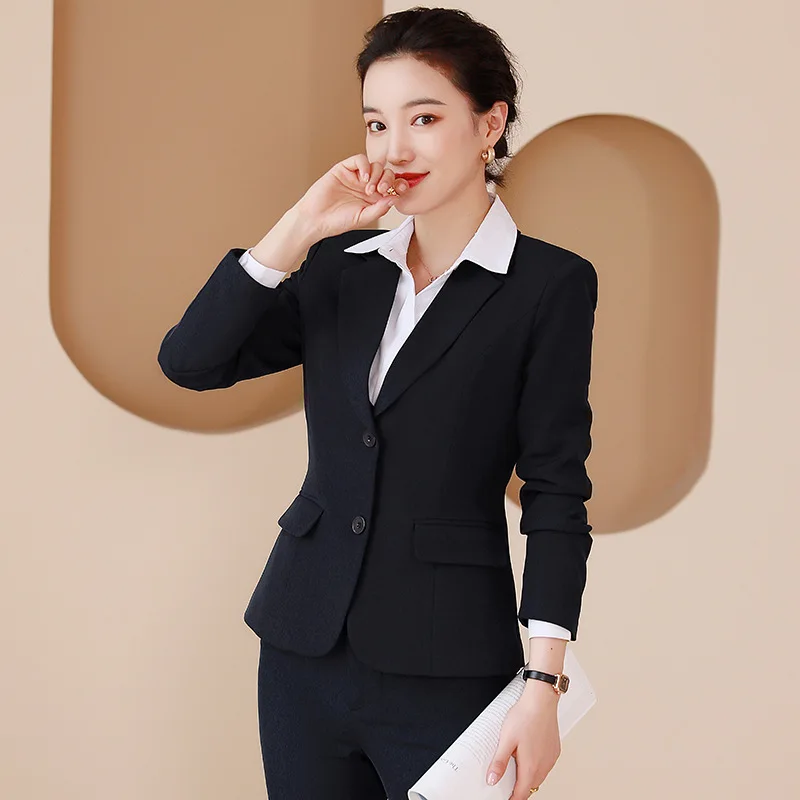 Professional Tailored Suit Suit Temperament Female Autumn and Winter Long Sleeves Suit Hotel Front Desk Work Uniforms Korean Sty