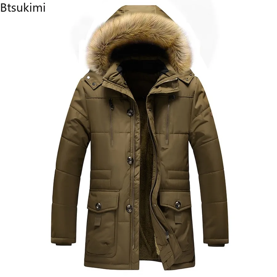 2025 New Men's Casual Parkas Winter Korean Style Thickened Warm Mid-length Jackets Hooded Outdoor Windbreak Coats Oversized 7XL