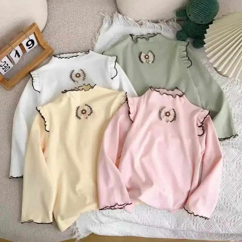 

Kawaii Girl T-Shirt Pullover Fashion Student Autumn and Winter Casual Round Neck Thicken Long Sleeves Tops Children's Clothing