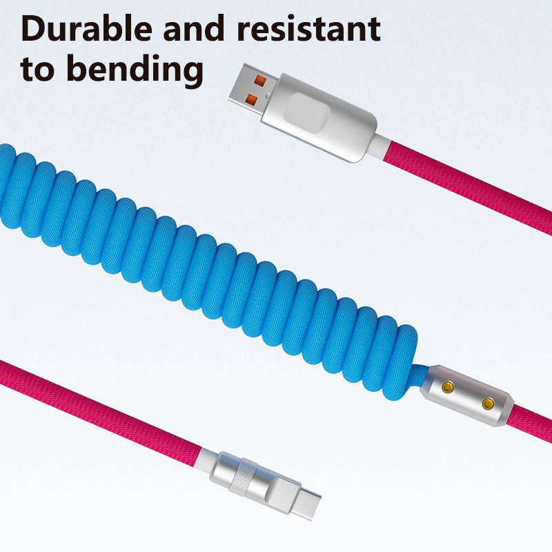 كابل USB للشحن السريع 1.8 متر 120 وات، كابل زنبركي سريع الشحن من النوع C لـ USB إلى النوع C