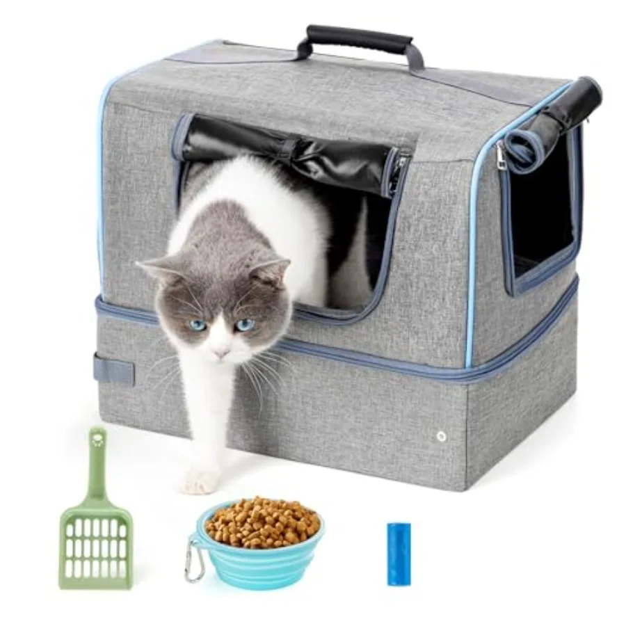 

Cat Enclosed Travel Litter Box Kit with Lid Odorless Dustless, Lightweight Cat Portable Foldable Litter Box for Indoor and Car