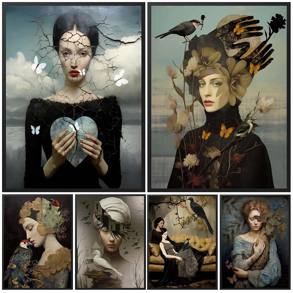 

Surrealism Girl Woman Poster Vintage Portrait Posters Wall Art Canvas Painting Home Decor Wall Pictures For Living Room Unframed