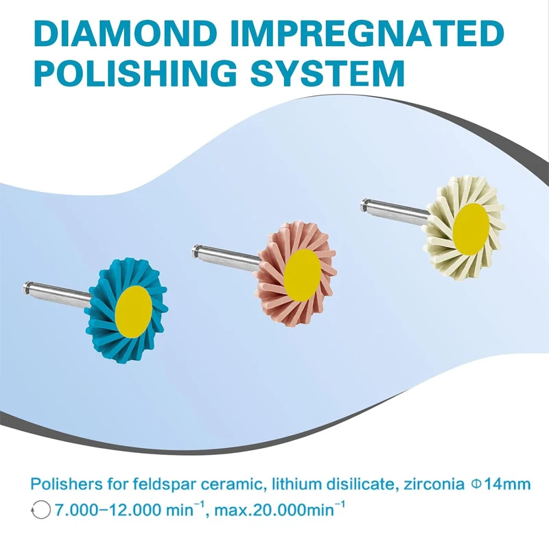 6Pcs Dental Composite Rubber Polisher Wheel 3-Step Diamond Polishing System Ceramic Polishing Disc Kit Spiral Flex Brush Tools