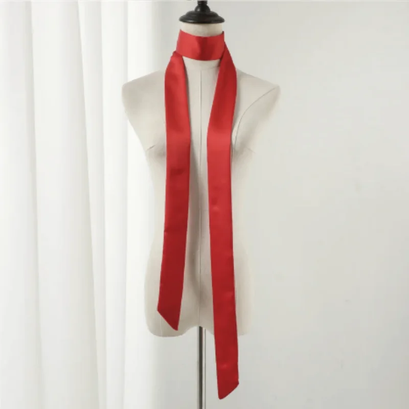 Bright Red Slim Ladies Chiffon Silk Scarf, Multi-Use for Bag Ribbons, Headbands, Chokers and Hair Ties