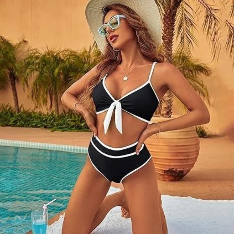 Costume da bagno donna sexy con lacci Costume da bagno donna in due pezzi impiombato a vita alta Moda estiva Chic Costume da bagno Costume da bagno Donna Beachwear