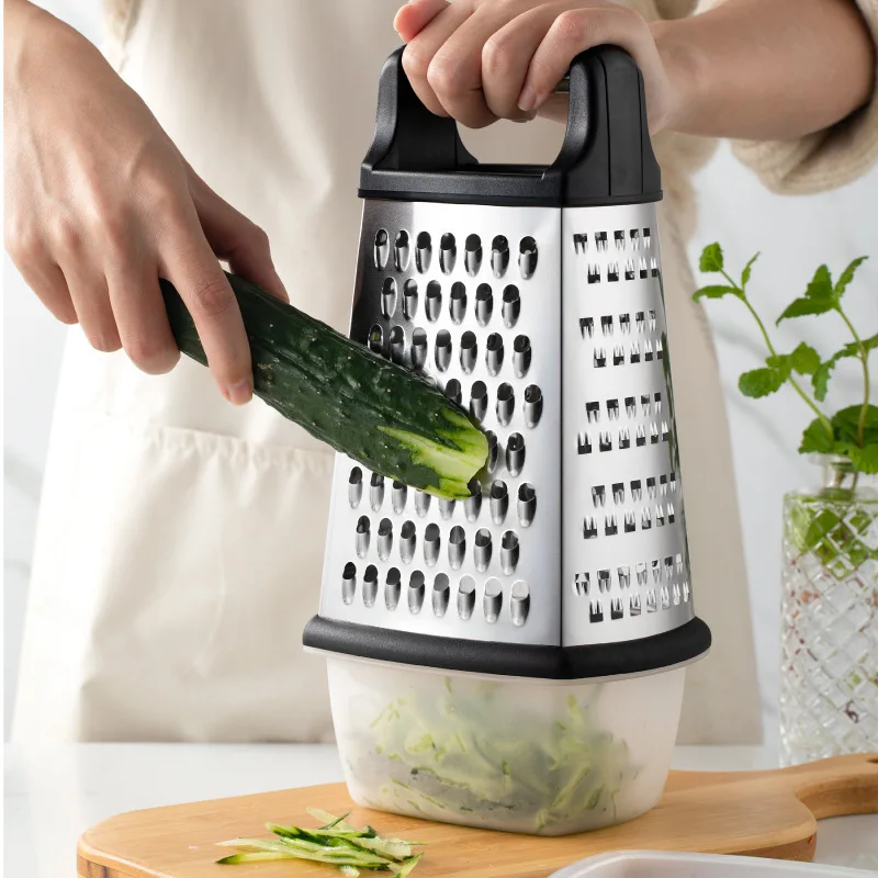 

4 In 1 Stainless Steel Vegetable Grater with Box Household Potato Fruit Slicer Shredder Cutter Multifunctional Kitchen Tool