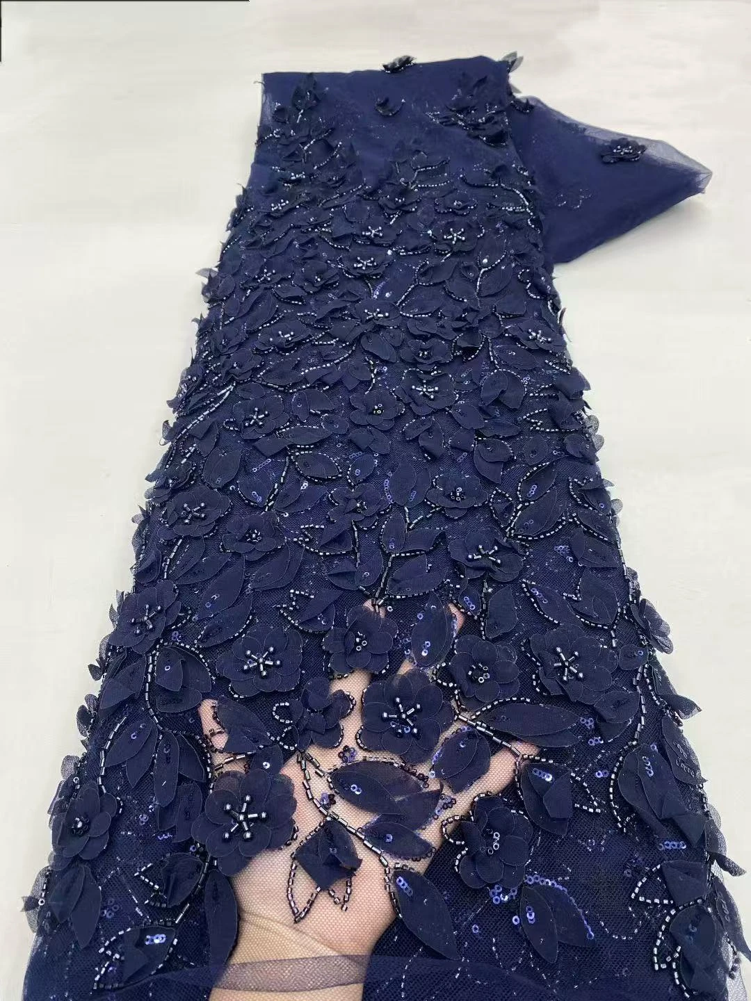 

Blue Applique Flower Beads Lace Sequins Lace Fabric 2026 High Quality African Bridal for Wedding Dress Lace Fabric Sewing