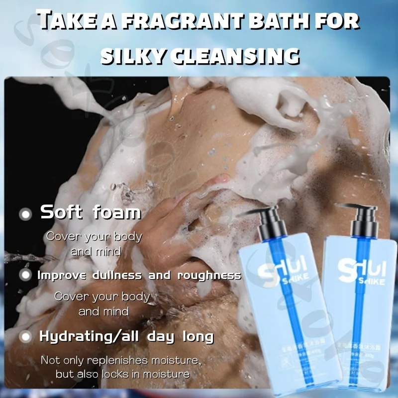 Water Moment Men's Long-Lasting Fragrance Shower Gel Moisturizing, Balancing, Cleansing Excess Oil and Improving Dullness 400ml