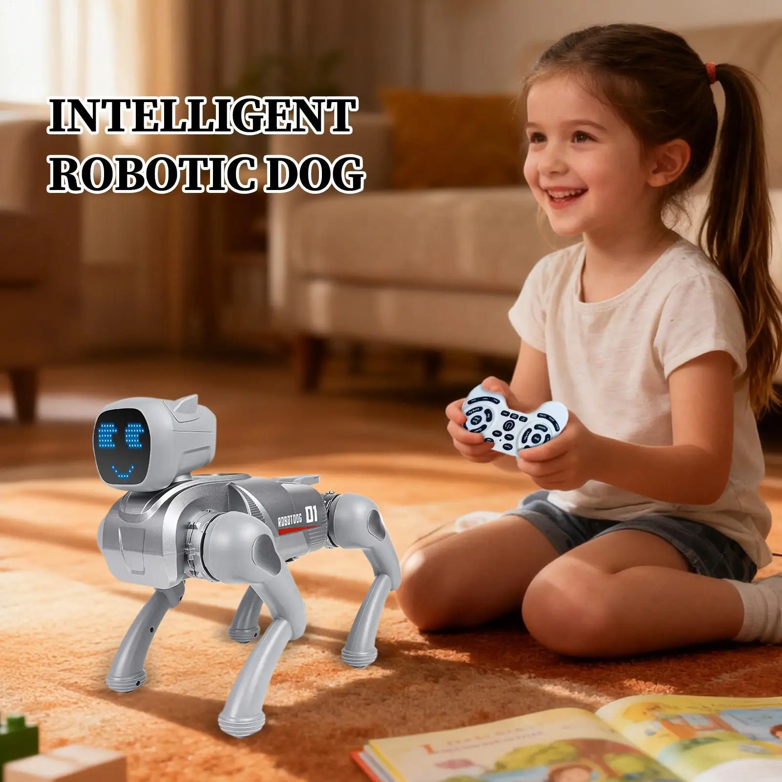 Interaktywny piesek robot, zabawka edukacyjna sterowana głosem, inteligentny pies robotyczny chodzący, zwierzątko dla dzieci, dziewczynek, do domu, podróży, do użytku w pomieszczeniach.