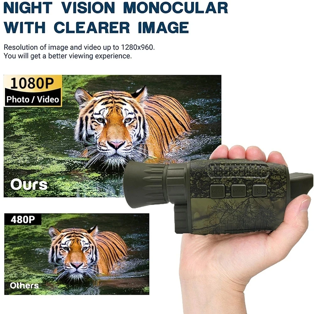 Portable Night Vision Device Infrared Optical Night Vision Monocular Device 9 Languages 5X Digital Zoom Photo Video Playback